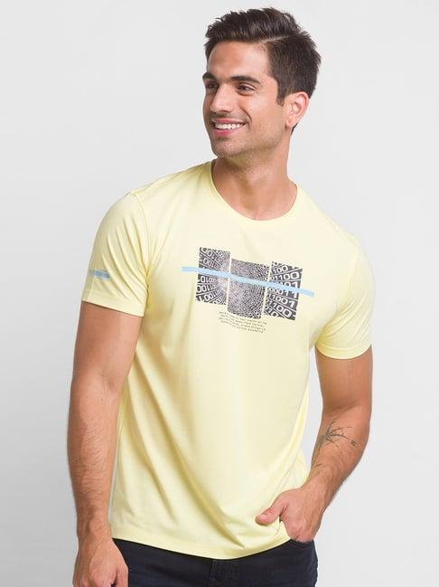 spykar yellow printed crew t-shirt