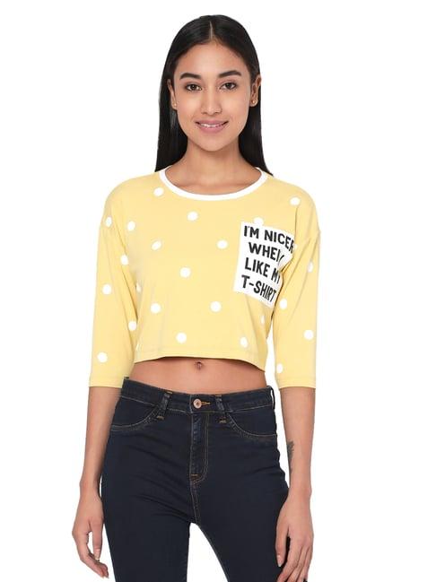 spykar yellow printed crop top