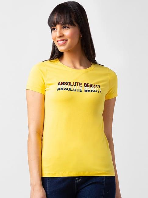 spykar yellow printed t-shirt