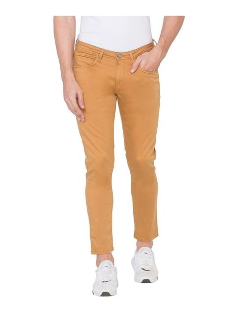 spykar yellow slim fit trousers