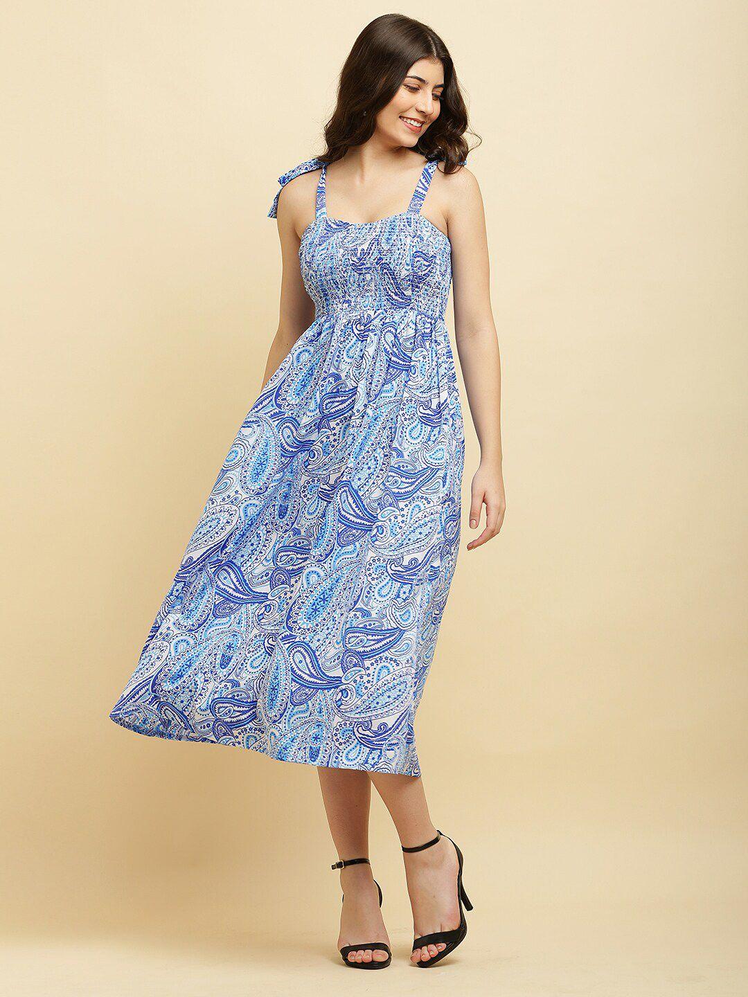 sqew blue floral print a-line midi dress