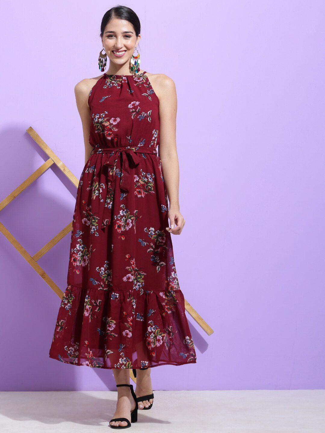 sqew floral printed a-line midi dress