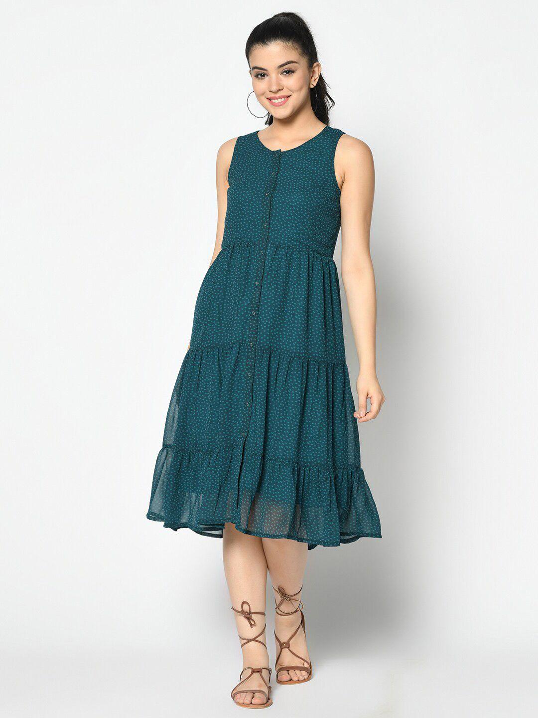 sqew green fit & flare midi dress