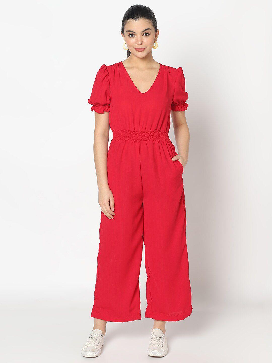 sqew v-neck puff sleeves basic jumpsuit