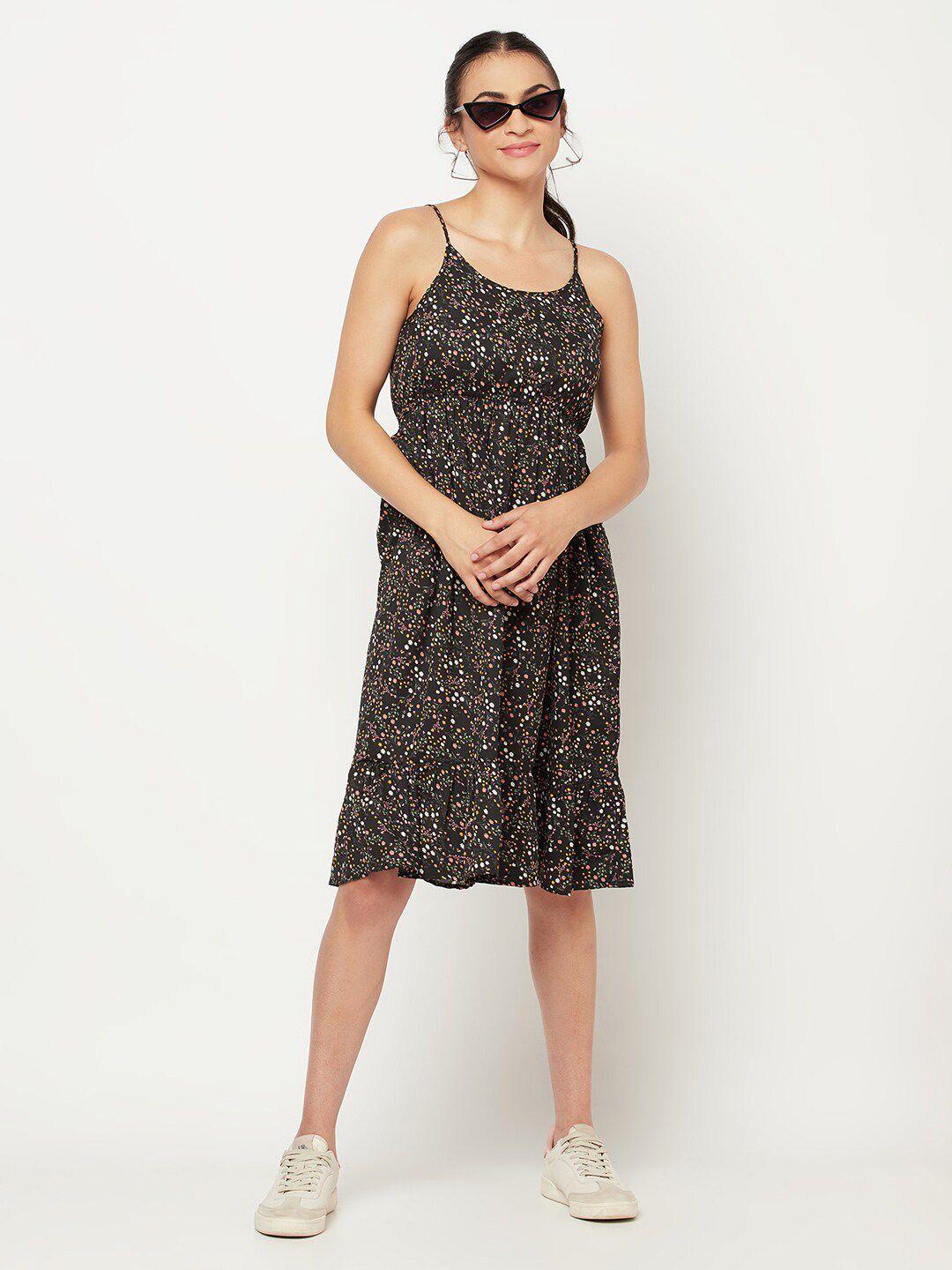 sqew women black floral printed dress