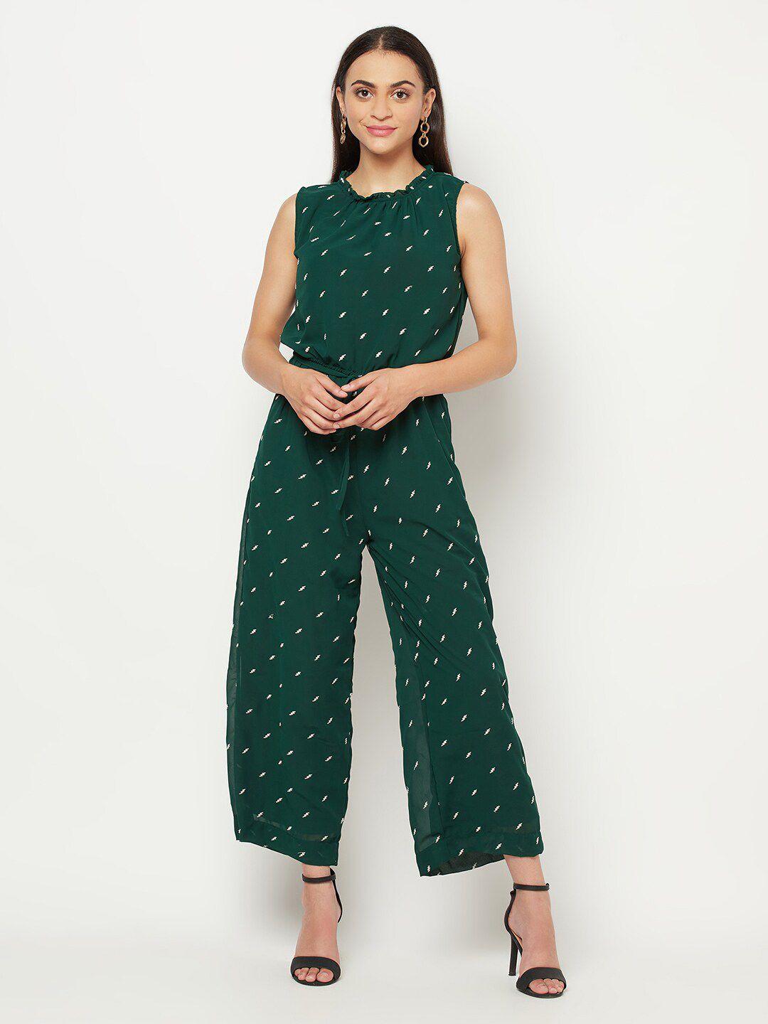sqew women green & white printed jumpsuit