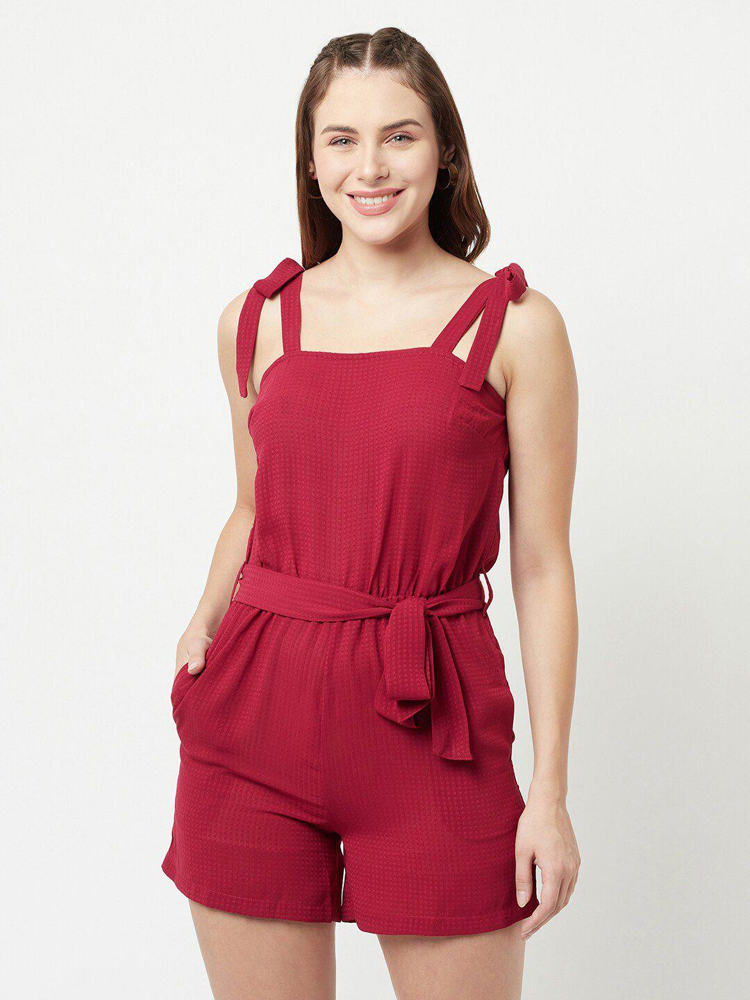 sqew women maroon solid jumpsuit