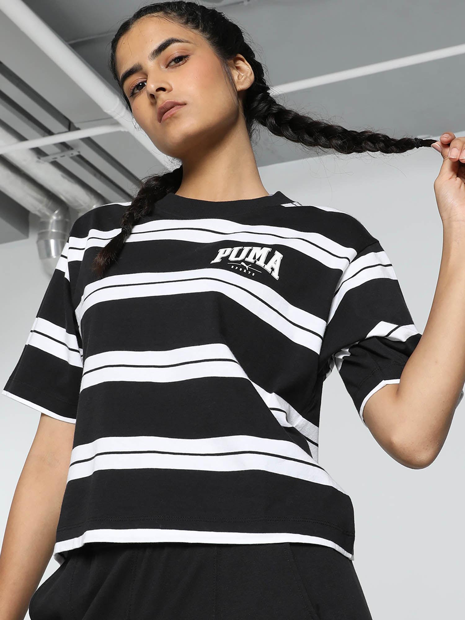 squad striped women's black t-shirt