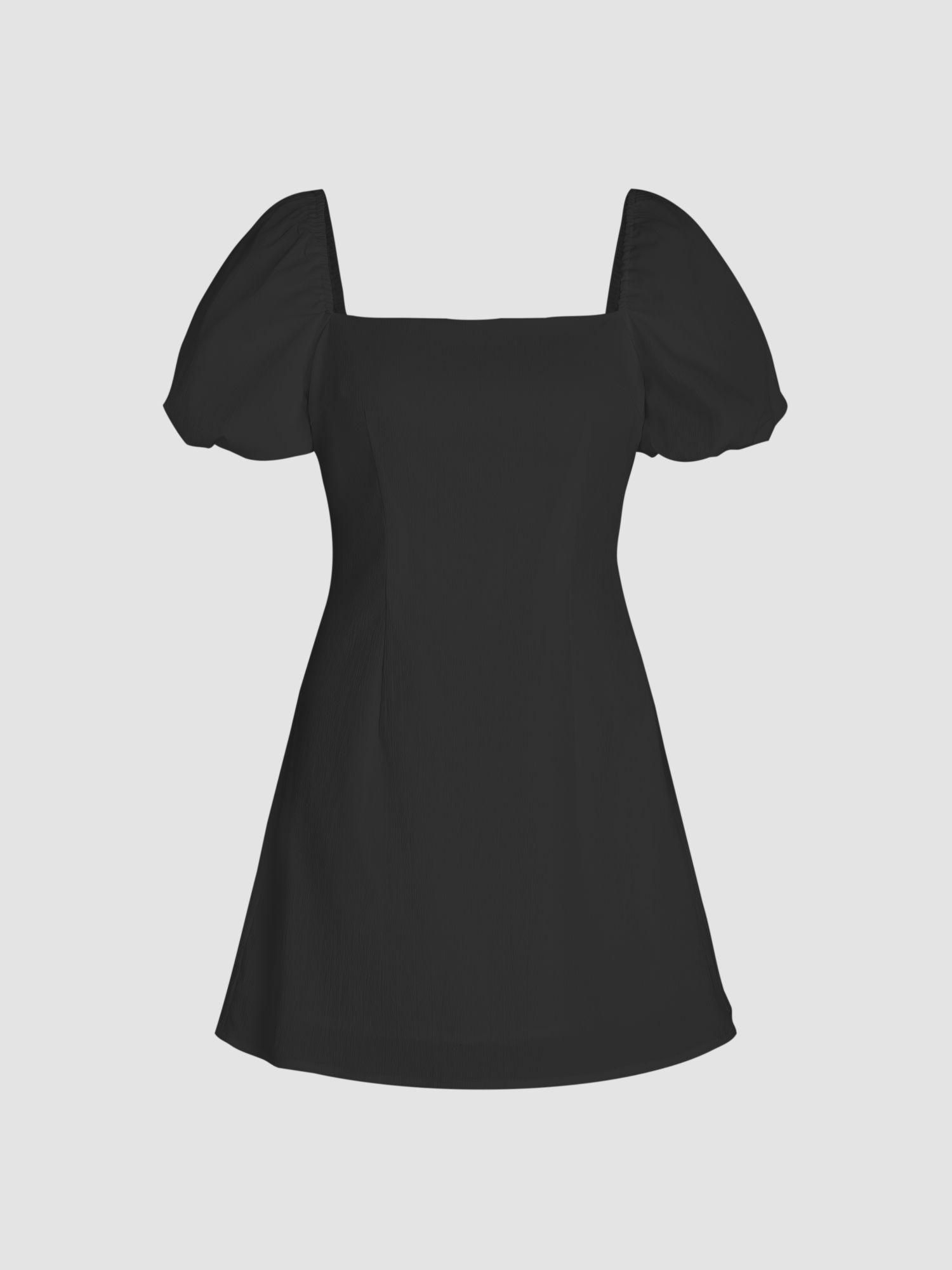 square neck puff sleeve short dress