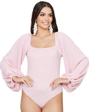 square-neck bodysuit with balloon sleeves