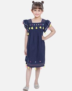 square-neck a-line dress with embroidery