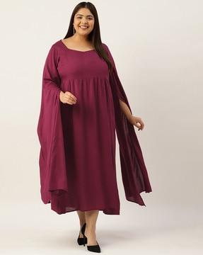 square-neck a-line dress with extended sleeves