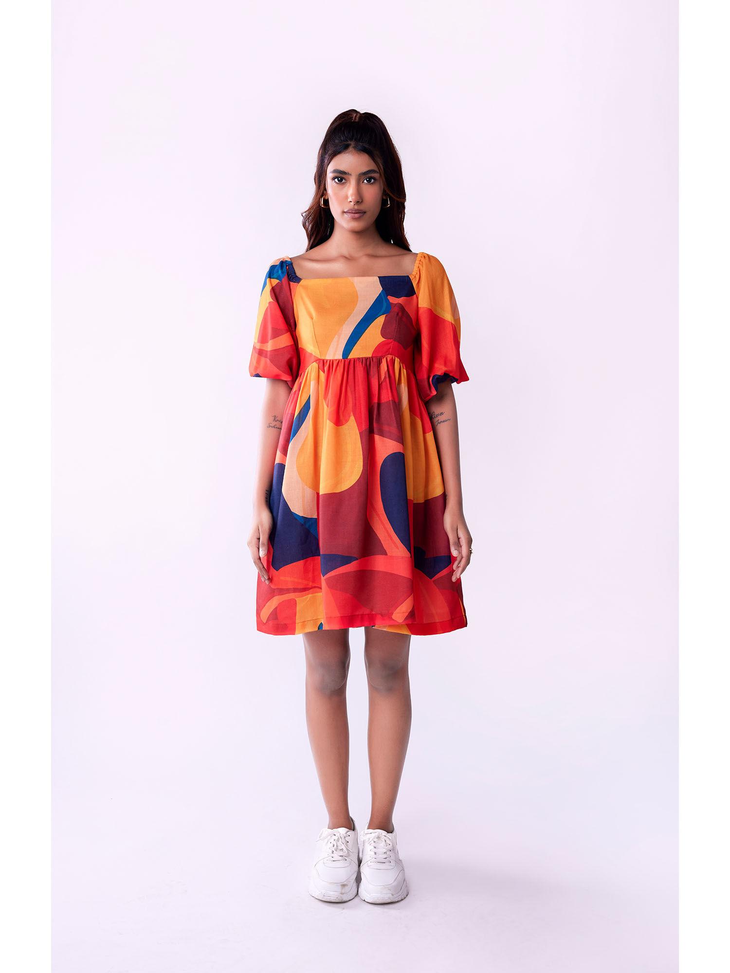 square neck balloon sleeves mini dress