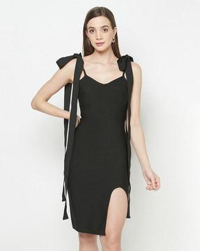 square-neck bodycon dress with tie-up