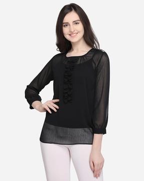 square-neck cuffed sleeves top