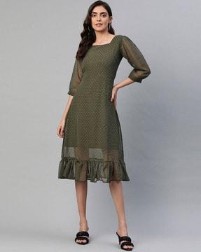 square-neck fit & flare dress