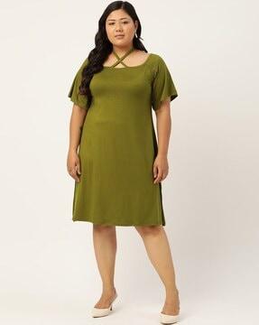 square-neck fit and flare dress