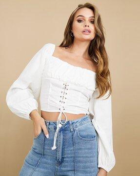 square-neck fitted blouse top