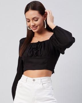 square-neck fitted crop top