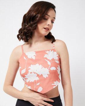 square-neck floral print crop top