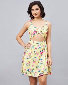 square-neck floral print dress