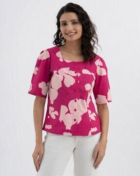 square-neck floral print top