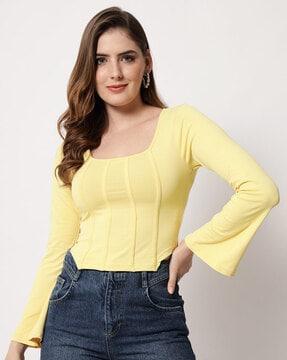 square-neck full-sleeves crop top