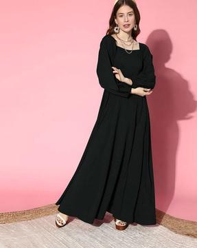 square-neck gown dress with side slit