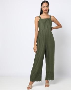 square-neck jumpsuit with smocked back
