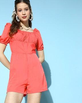 square-neck playsuit with puff sleeves