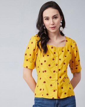 square neck polka-dot print top