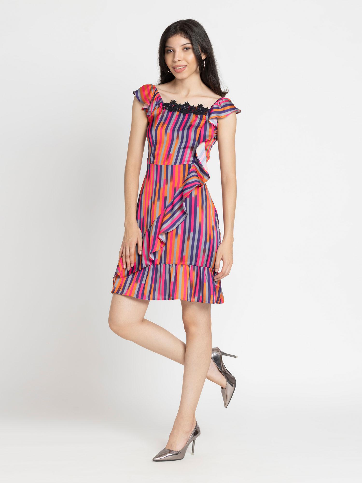 square neck purple striped casual dresses for women