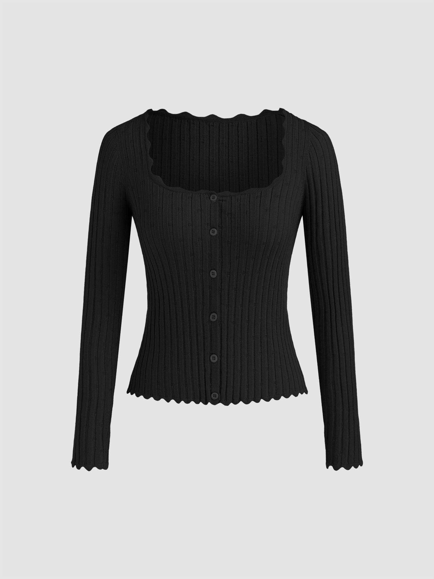 square neck rib knit bsquaretton cardigan