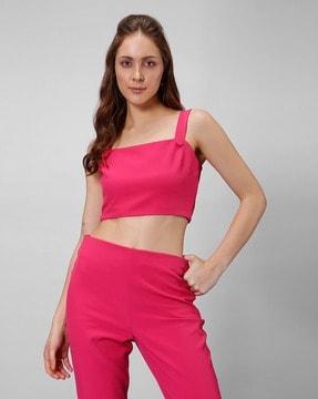 square-neck ruched crop top