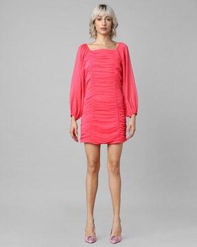 square-neck ruched dress