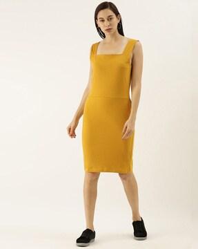 square-neck shift dress