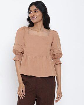 square neck solid peplum top