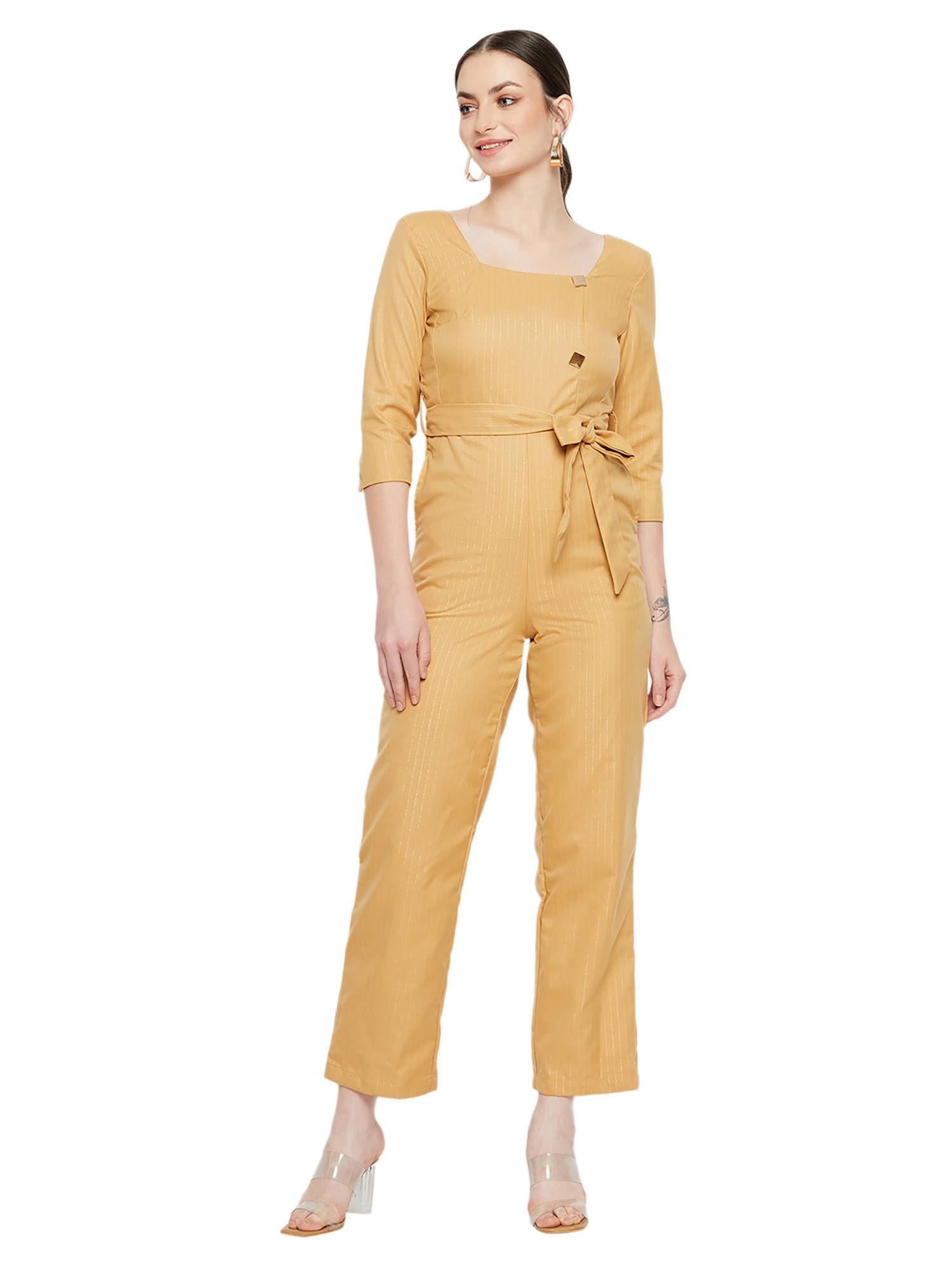 square neck straight mustard jumpsuits for women (set of 2)