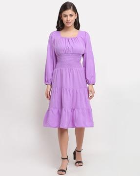 square-neck tiered dress with full sleeves