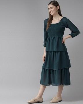 square-neck tiered dress