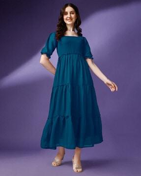 square-neck tiered dress