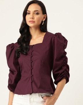 square-neck top with bishop-sleeves