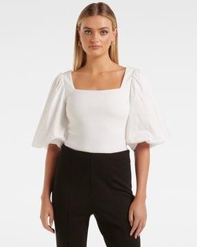 square-neck top with bishop sleeves