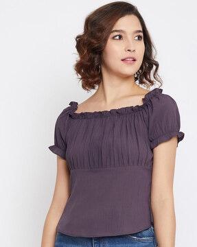 square-neck top with elasticated sleeve hems