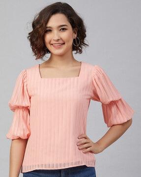 square-neck top with elasticated sleeves