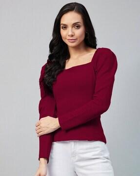 square-neck top with leg-o-mutton sleeves