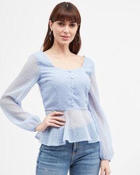 square-neck top with long sleeves