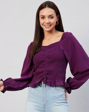 square-neck top with peasant sleeves