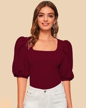 square-neck top with puff sleeves
