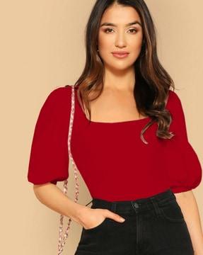 square-neck top with puff-sleeves